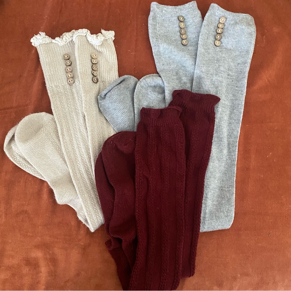 3 Pairs Of Knitted Knee High Socks